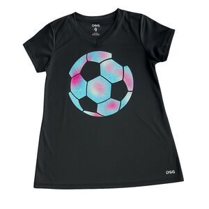 🌴 DSG Girls Black Soccer Graphic Athletic Tee | Size XL (16)